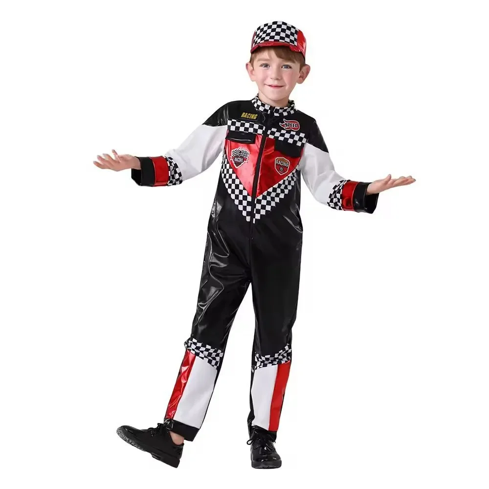 Race Car Driver Costume – Boys Size 140/L (US Age 9–10), Jumpsuit + Cap -Driver